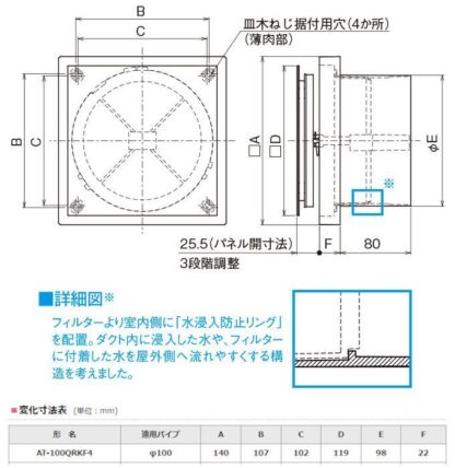 メルコエアテック レジスター AT-100QRKF4 不織布フィルター付き 標準タイプ 室内給気部材 フィルター付き