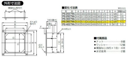 三菱電機 PS-35CTW3 有圧換気扇用部材 スライド取付枠 544×544×147mm