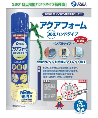 AQUA アクアフォーム 360° ハンドタイプ クリーム ノズルタイプ 515ml 断熱材施工 ウレタンフォーム 日本アクア